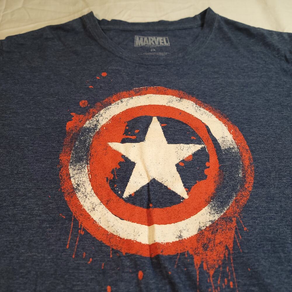 Marvel Captain America Graphic Short Sleeve Casual T Shirt Mens Size 2X Blue